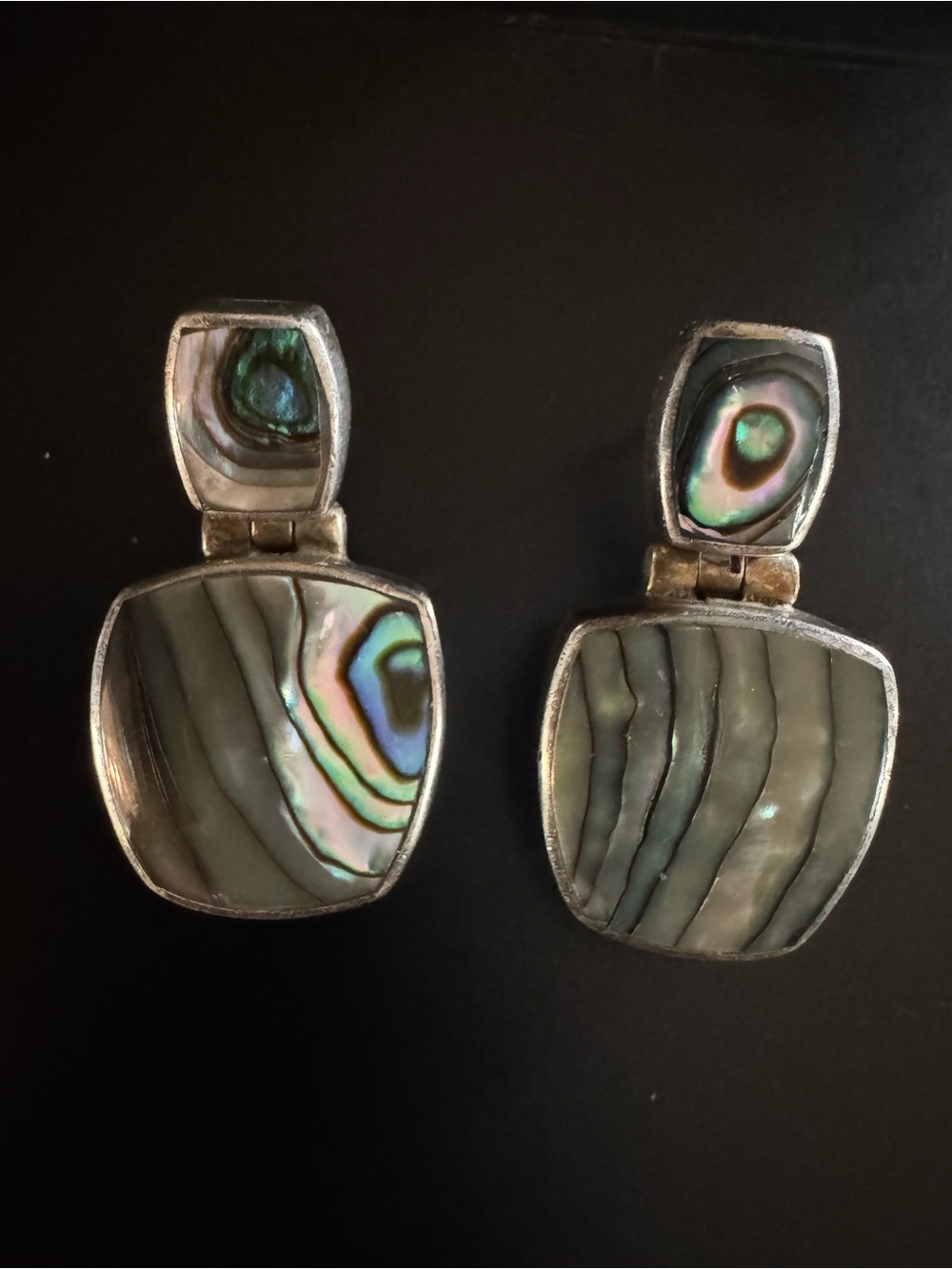 Vintage Mexican Sterling Silver Abalone Drop Earrings - 925 MWS - Artisan